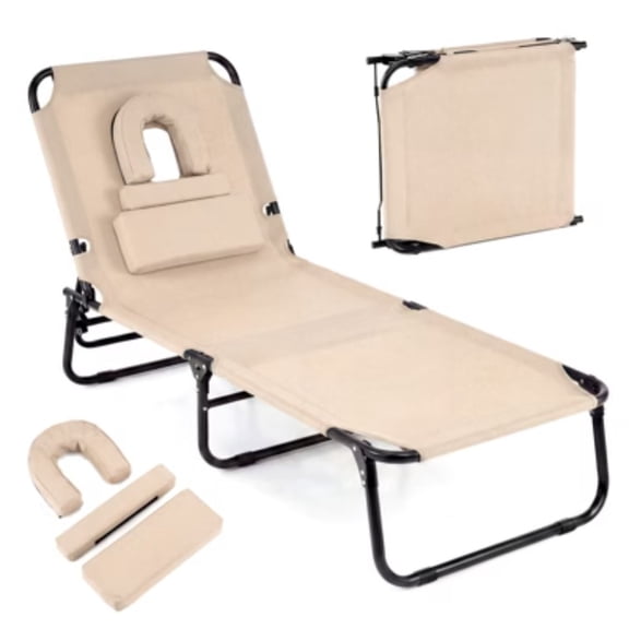 ZPTGL Folding Chaise Lounge Chair Adjustable Outdoor Patio Beach Camping Recliner BeigeTurquoise