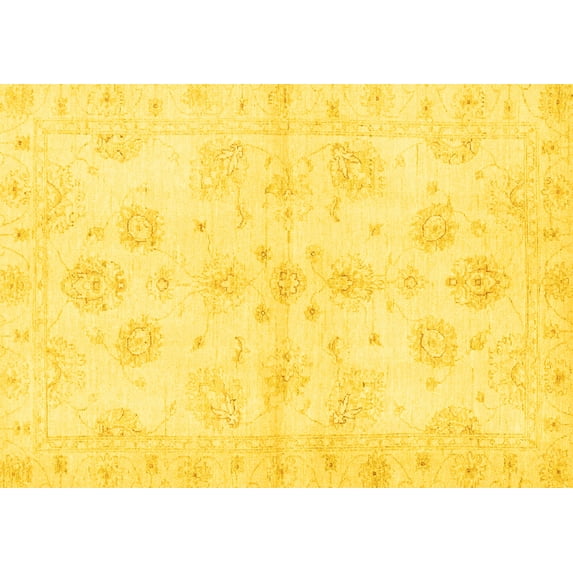 Ahgly Company Machine Washable Indoor Rectangle Oriental Yellow Traditional Area Rugs, 7' x 10'