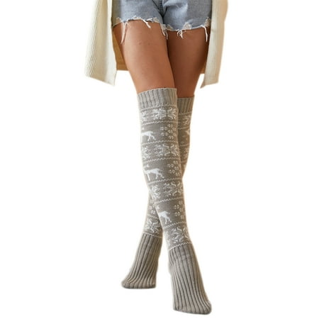 

Musuos Women s Christmas Knee High Socks Classic Snowflake Print Long Socks