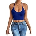 thumbnail image 2 of Womens Spaghetti Strap V-Neck Ribbed Tank Tops for Women 2025 Slim Fitted Soft Camisole Basic Layering Shirts Blue S, 2 of 9