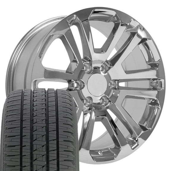 OE Wheels CV99 20 Inch Rims and Tires Fit Sierra 1500 Style 6x139.7 20x9 Chrome - Hollander 4741 - Dueler H/L Alenza 275/55-20 (Set of 4)