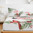 thumbnail image 6 of King Size Fitted Sheet Set - Christmas Cardinal 3 Piece Bedding Sets 16" Deep Pocket Fitted Sheet with 2 Pillowcases, Xmas Winter Watercolor Pine Flower Berry Brushed Microfiber Hotel Bed Sheets, 6 of 9