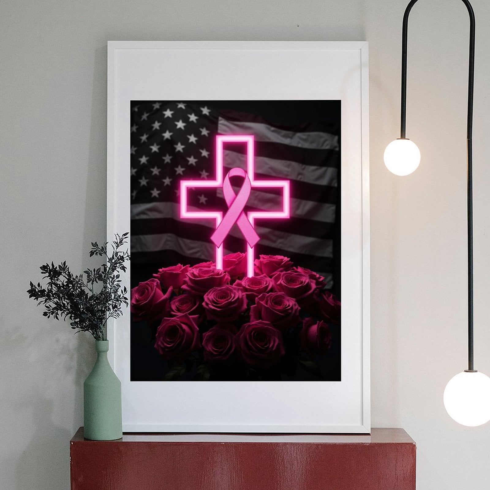 Diamond Art Kits for Adults - 5d Flag Cross Roses Pink Ribbon Diamond Painting for Adults, Diamond Art for Adults Beginners, Diamond Painting Kits for Adults for Home Wall Decor