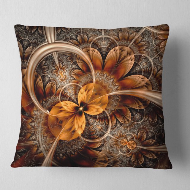 Dark Orange Fractal Flower - Abstract Throw Pillow - 18x18