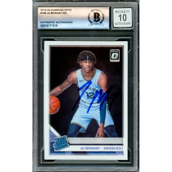Ja Morant Autographed 2019-20 Donruss Optic Rated Rookies Rookie Card #168 Memphis Grizzlies Auto Grade Gem Mint 10 Beckett BAS 220779