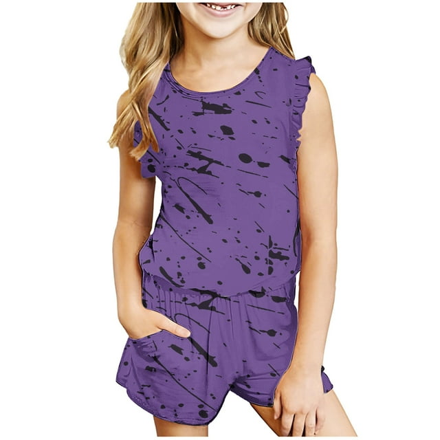 TopLLC Ensemble Débardeur Col Rond Mode Filles Sans Manches Col Rond Imprimé Short Ensemble Fille