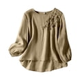 thumbnail image 1 of MHFRRA Camiseta de Manga Larga con Cuello Redondo y Bordado para Mujer, Estilo Bohemio, Holgada, Estilo Vintage, con Apliques Florales Caqui, 1 of 5