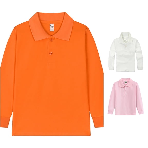 Krdevn Boys Girls Long Sleeve Single Button Placket Pique Polo Shirt Soft Breathable Knit Back to School Autumn Casual Kids Uniform Tops,5-6 Years