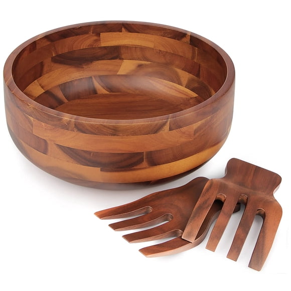 Juego de ensaladeras AIDEA de madera de acacia con 2 manecillas de madera de 3,5 L