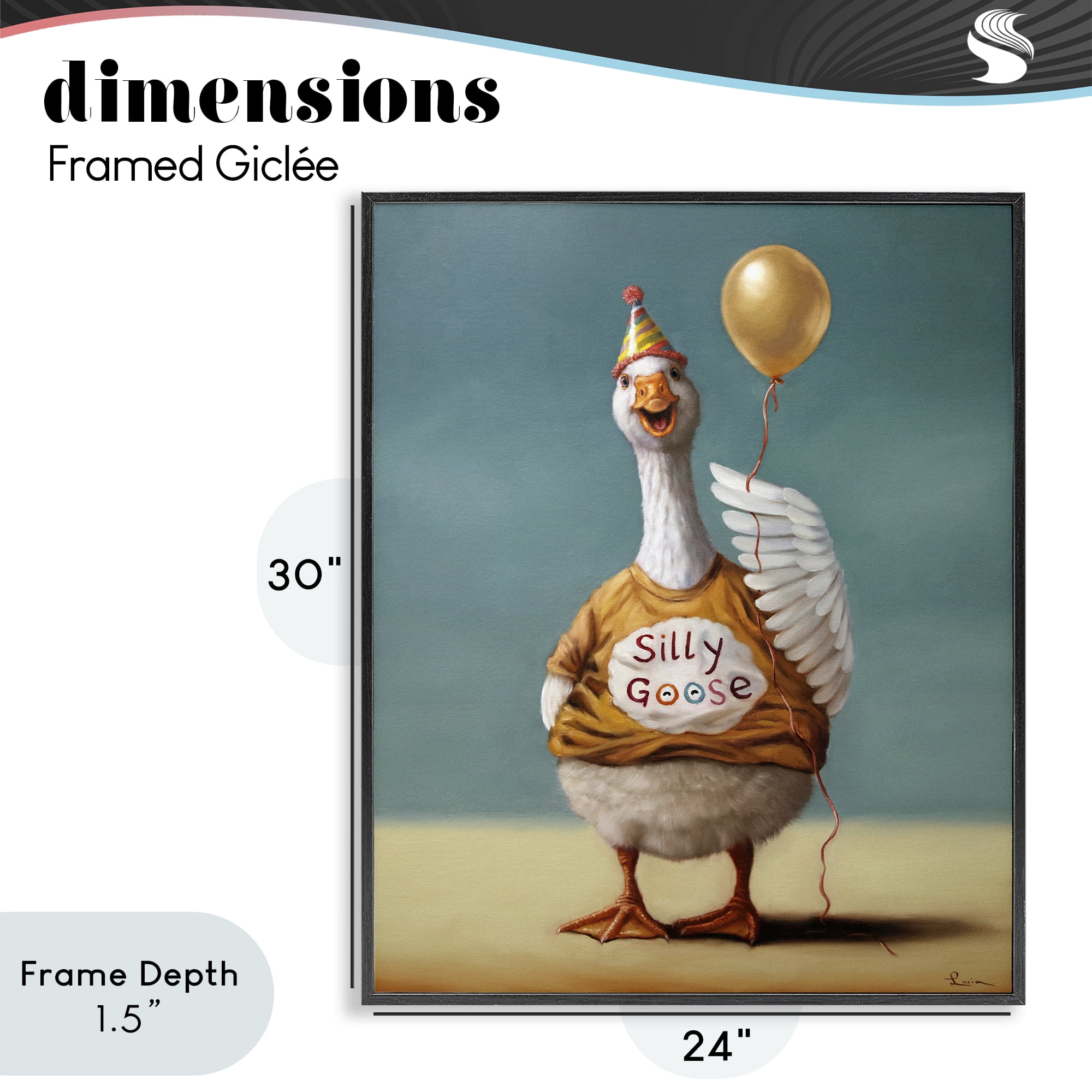 Stupell Industries Silly Goose with Balloon Black Framed Giclee Art, design by Lucia Heffernan