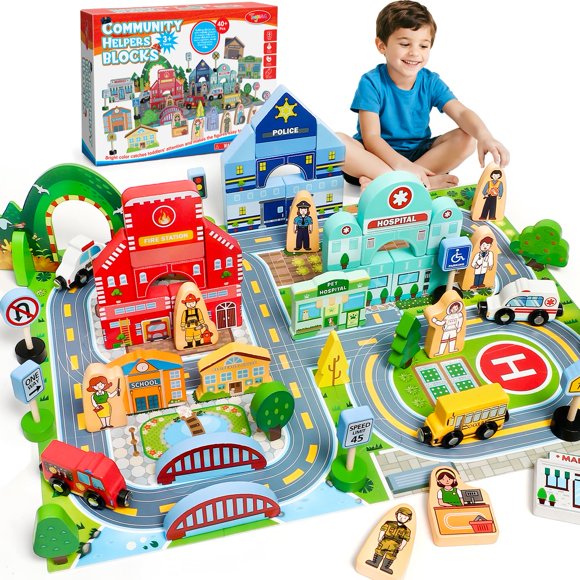 Set de Juguetes de Ayudantes de la Comunidad de Madera Toyssa 40+ Piezas