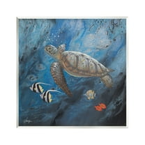 Stupell Industries Turtle Sea Life Underwater Ripples Coastal Painting Unframed Art Print Wall Art