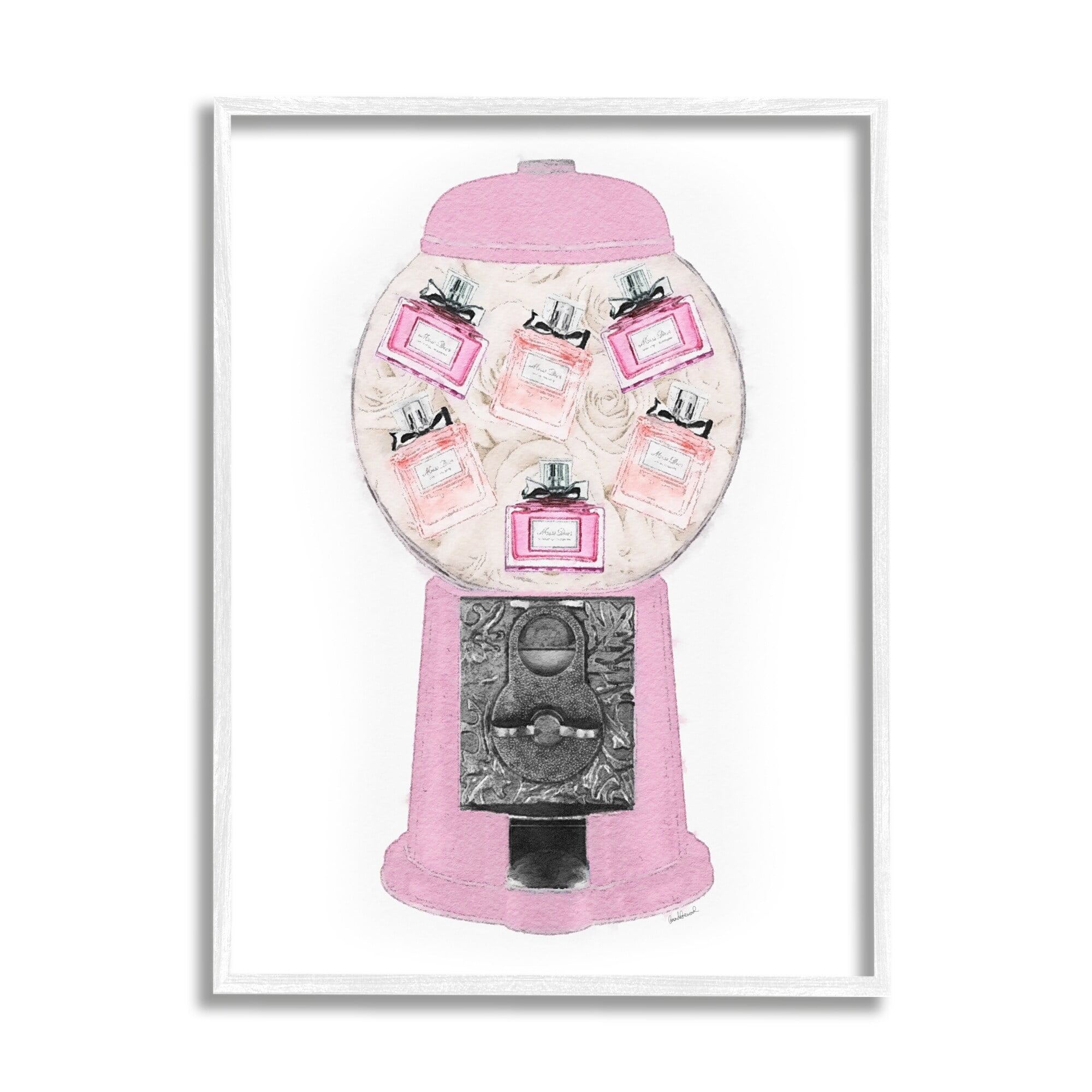 Stupell Industries Pink Gumball Machine Glam Designer Perfume Bottles Framed Wall Art, 11 x 14, Design by Amanda Greenwood