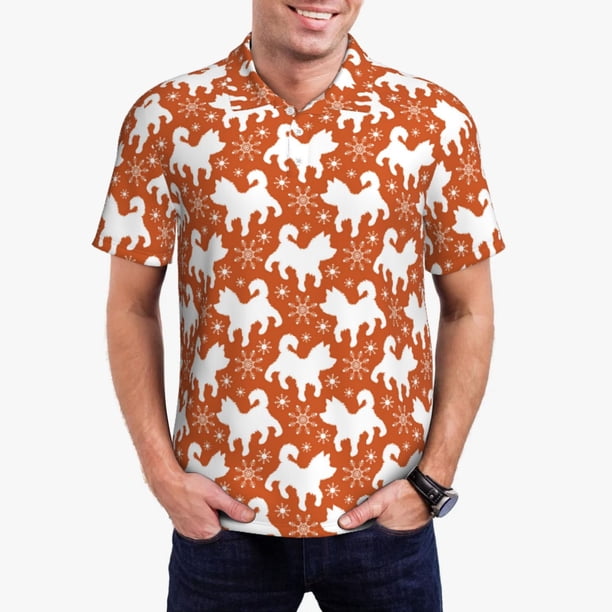 Fotbe Christmas Snowflake Dog Camiseta Polo de Golf para Hombre con Estampado – Camisa Deportiva Transpirable con Cuello Abotonado-Medium