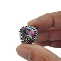 Mystic Topaz Mans Ring, Natural Mystic Topaz, November Birthstone Topaz, Silver Jewelry, 925 Silver Ring, Birthday Gift, Heavy Mens Ring, Arabic Oxidized Mans Ring, Christmas, Mens Signet Ring