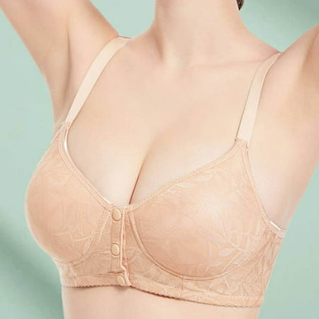 Sentmoon Push up Bras for Women Plus Size No Underwire Women Sports Bras Comfortable Front Closure with Snaps Lift Seamless Lace Bra Womens Trendy for Dating Outfits Beige 44/100
