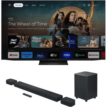 SHARP 4T-C75FV1U 75 Inch Class AQUOS XLED 4K Ultra HD Mini LED Google TV with a BAR-1000 7.1.4ch Soundbar and Subwoofer with Surround Speakers (2024)