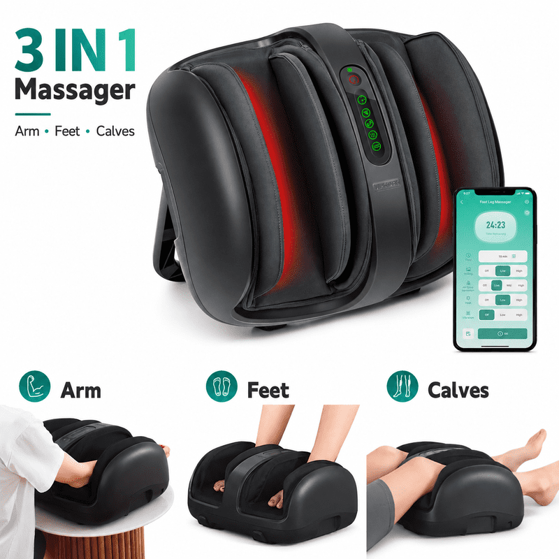 Nekteck Foot Leg Massager with Heat & Air Compression, 3-in-1 Shiatsu Foot & Calf Massager for Tired Feet, WiFi, App, Gifts for Women Men Mom Dad