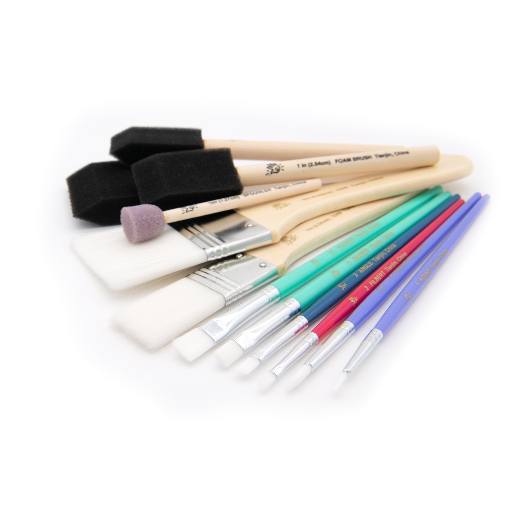 Hello Hobby 10 PC Comfort Grip Glass & Fabric Paint Brush Set with Assorted Synthetic and Natural Bristles