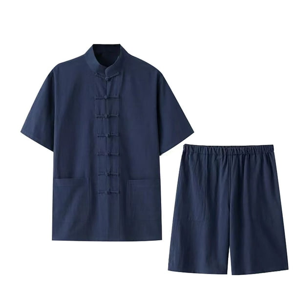 WILLBEST Conjunto de Lino para Hombre, 2 Piezas, Camisa, Pantalones Cortos de Manga Corta, Informal