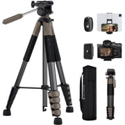 K&F CONCEPT Camera Tripod, 75" Lightweight Portable Travel Outdoor DSLR Tripods for Camera Phone Video Recording Tripod Stand, Cellphone Clip for Smartphone Live Streaming Vlog (Grey, 75'')