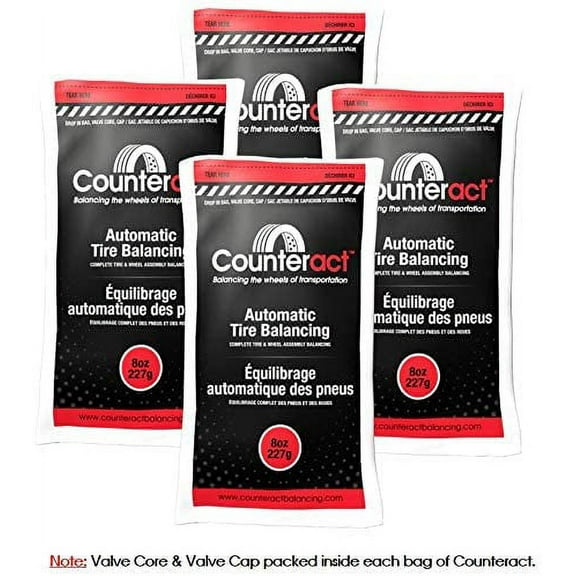 Counteract 8OZ-B4 Centrifugal Force Tire/Wheel Balancing Beads - Off-Road Vehicles, Light/Medium Duty Truck Tires, (4) 8oz Balance Bead Bags, (4) Valve Caps and Cores