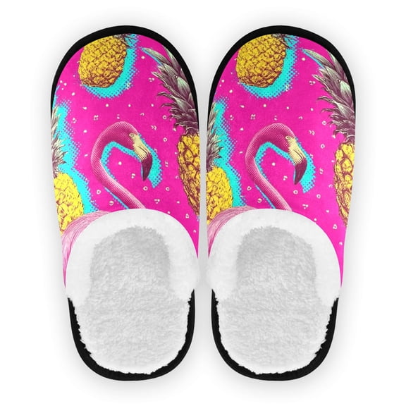 Iauyy Women's Men's Slippers, Non-Slip Travel Unisex Cotton Flannel House Shoes or Spa Slippers ,Seamless Joined Pineapples