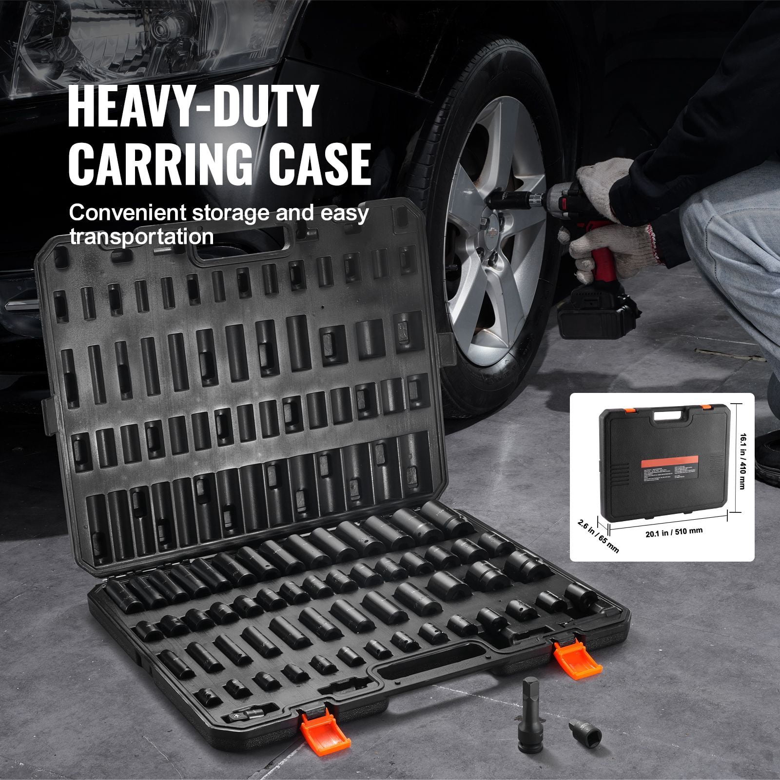 Zaverox 59PCS 3/8" & 1/2" Drive 6 Point Impact Socket Set, SAE 5/16" to 1-1/4" Metric 6-32mm Cr-Mo Alloy Steel Socket Kit with Storage Case