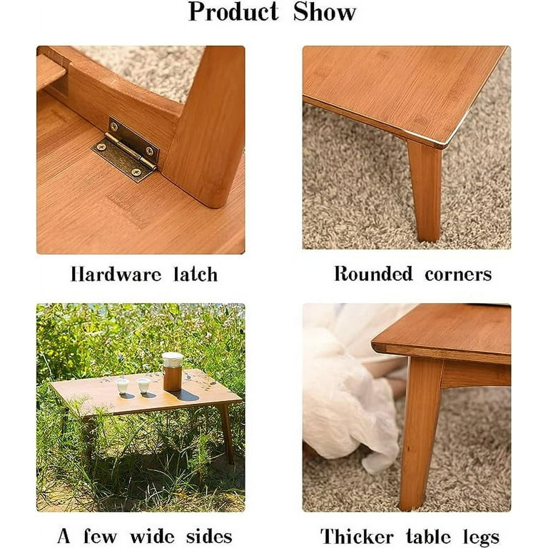 WILK Multipurpose Bamboo Foldable Small Table Folding Floor Desk Foldable Coffee Table Low Tea Table No Assembly Required for Outdoor The Floating