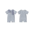 thumbnail image 2 of Gupgi Baby Boys Summer Button Romper Short Sleeve O Neck Stripe Print Jumpsuit with One Pocket, 2 of 9