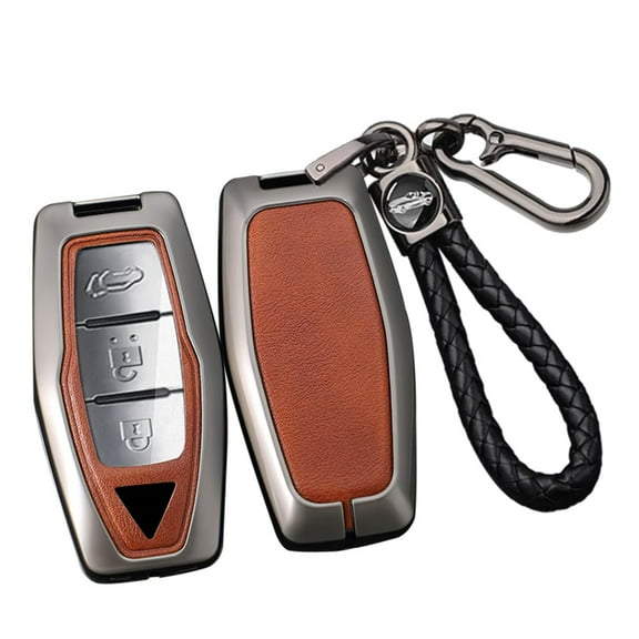 2/3/4 Button PU Leather Key Fob Cover Fit for Mitsubishi Outlander 2024 2023 2022 2021 Keyless Key Fob Case with weave Keychain
