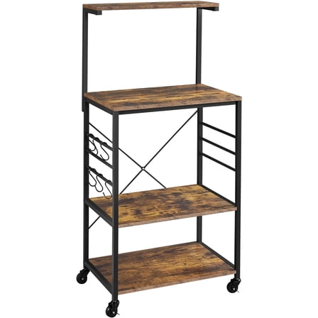 Yaheetech Kitchen Baker's Rack Utility Storage Shelf with Side Hooks for Microwave, Rustic Brown