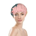 thumbnail image 3 of YFYANG Women's Double Waterproof Shower Cap, Pink Tropical Foliage Reusable Hair Cap for All Hair Styles and Head Sizes, 3 of 9