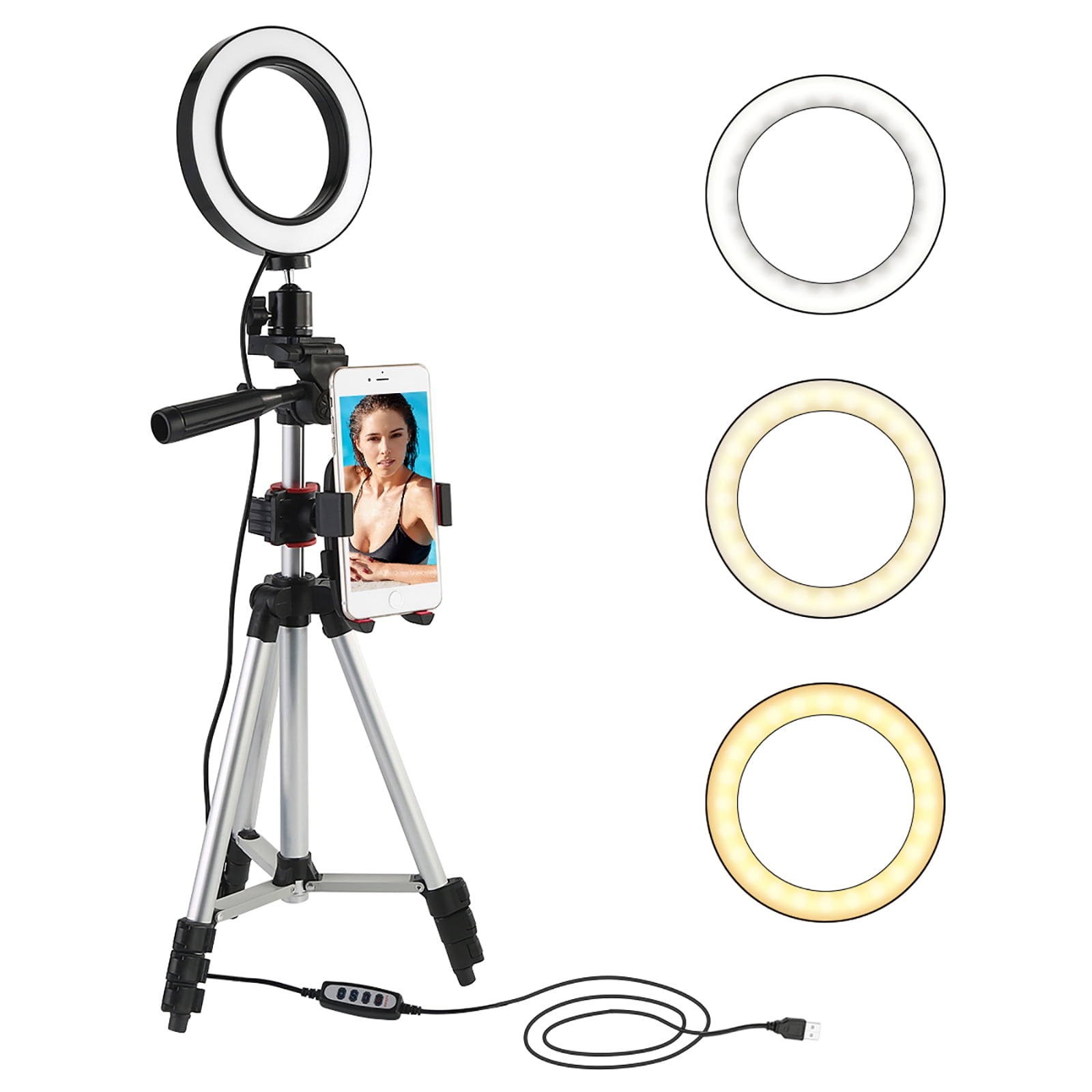 Selfie Ring Light with Tripod Stand with Tripod Mobile Phone Holder USB Port Jacksking 6 Inch Dimmable LED Video Ring Light Camera Lamp Kit