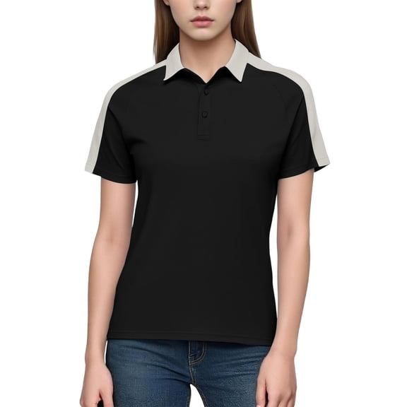 WQNVRNR Women's Collared Shirts- Casual Slim Fit Short Sleeve Summer Polo Shirts Black Size 4XL