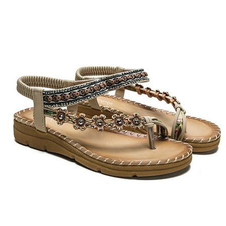 

Women Bohemia Sandals Open Toe Anti-slip Comfortable Breathable for Summer Beach 37 Apricot