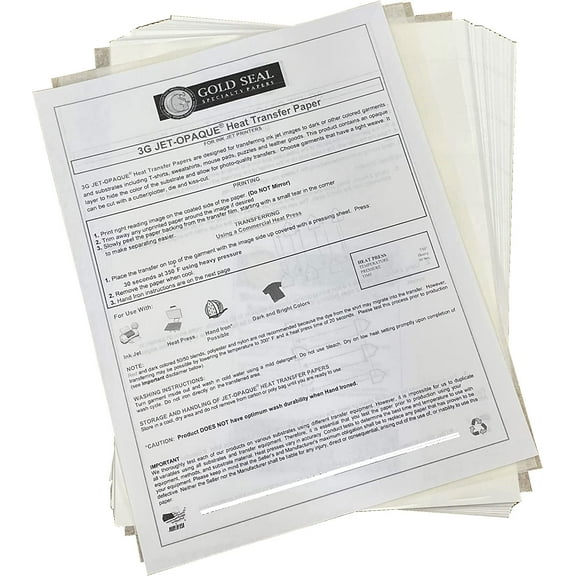IRON ON HEAT TRANSFER PAPER 3G JET OPAQUE 8.5 x 11" CUSTOM PACK 10 SHEETS