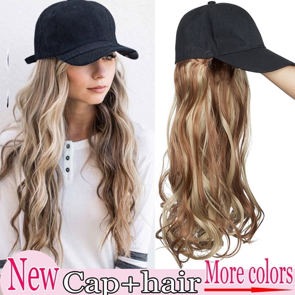 Women Baseball Cap Wigs,Baseball Cap with 22in Hair Synthetic Hat Wigs