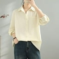 thumbnail image 7 of Generic Womens Fall Cotton Button Down Shirts Loose Long Sleeve Vintage Casual Blouse V Neck Lapel Tunic Tops with Pockets, 7 of 7