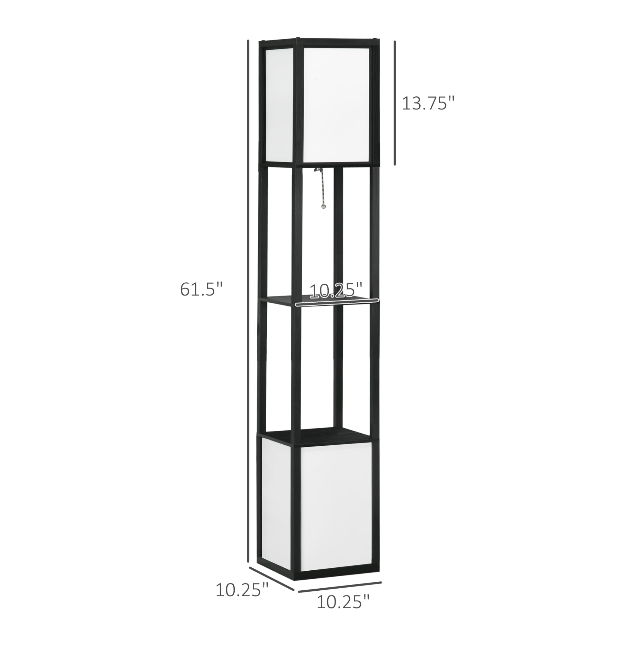 HOMCOM Modern Floor Lamp with Shelves & Dual Ambient Lighting, Tall Standing Lamp for Living Room, Bedroom with Fabric Lampshade (Bulb not Included), Black