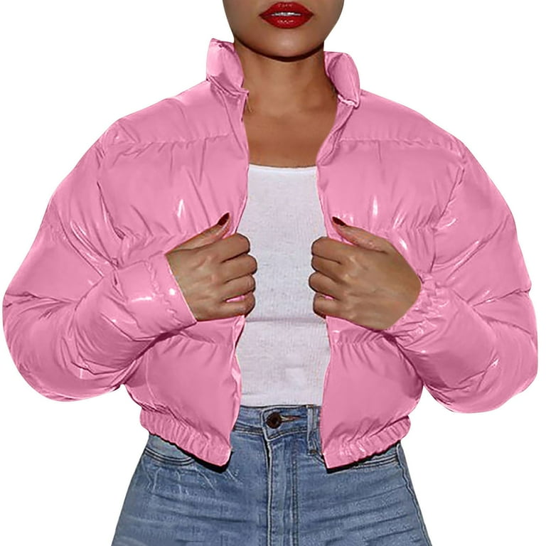 Sopiago Women's Cropped Puffer Jacket Stand Collar Zip Up
