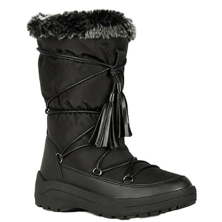 Alaska-01 Women Knee High Faux Fur Winter Snow Moon Boots Black
