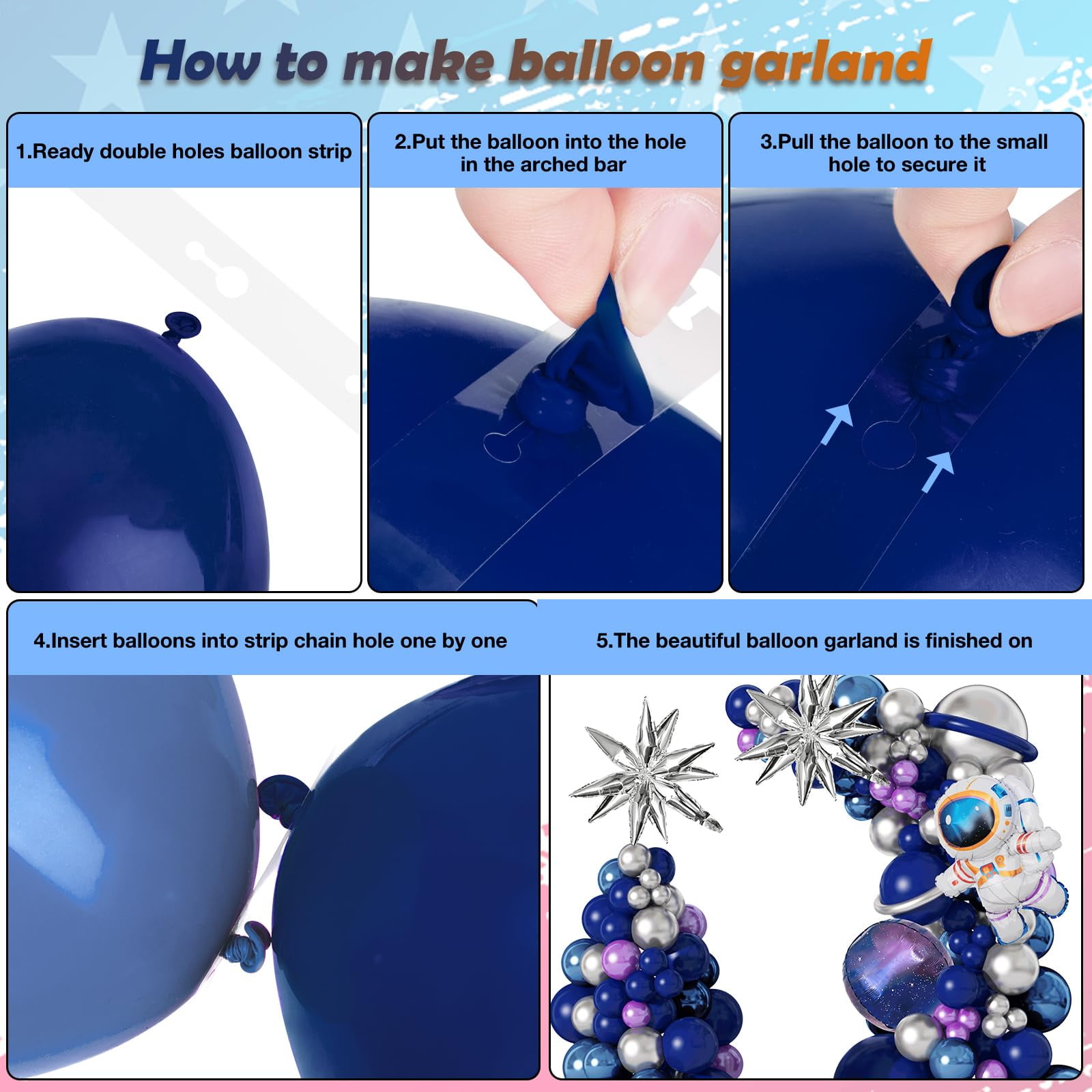 Amandir135pcs Space Balloon Garland Arch Kit KKS1&nbsp;Outer Space Birthday Decorations with Blue Purple Silver Galaxy Astronaut Foil Balloons for Boys Kids Themed Birthday Party Decoration Supplies