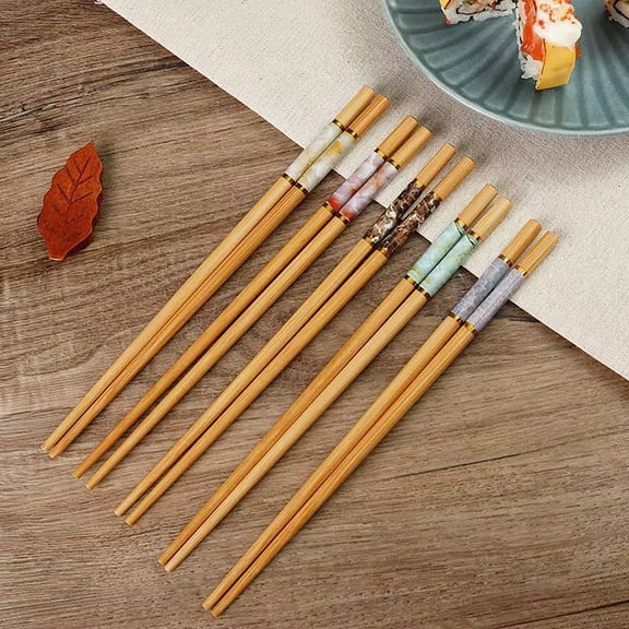 Walbest 5-Pairs Bamboo Chopsticks, Reusable Chinese Style Chopsticks Set Classic Natural Bamboo Chop Sticks Dishwasher Safe, 9.45 Inches