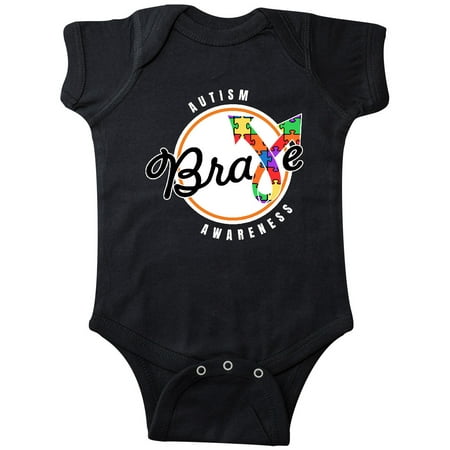 

Inktastic Autism Awareness Brave with Puzzle Piece Ribbon Gift Baby Boy or Baby Girl Bodysuit