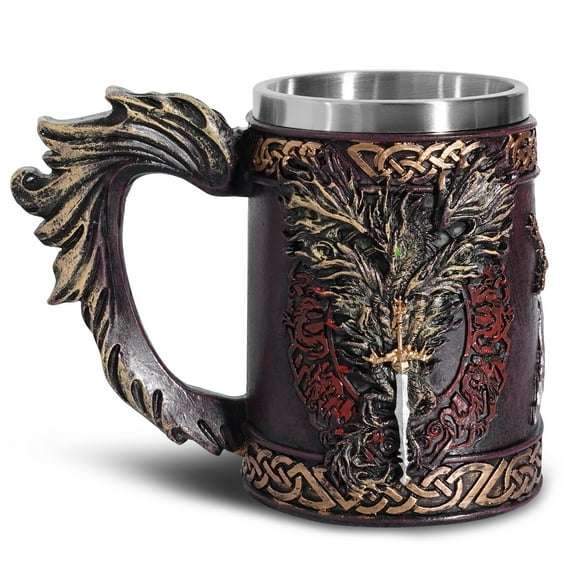GuoShuang Dragon Mug drinking Mug Beer Stein Tankard Coffee Cup 17 oz (Dragon Mug -Red)