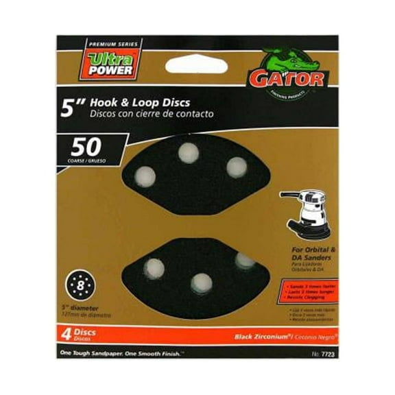 Gator 7723 8-Hole 50-Grit Hook-and-Loop Sanding Discs, 5 In., 4-Pk. - Quantity 5