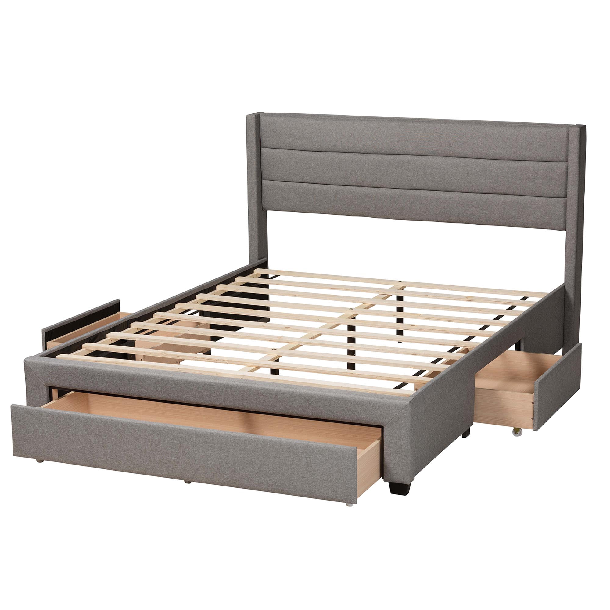 Baxton Studio Braylon Mid-Century Modern Transitional Light Grey Fabric and Dark Brown Finished Wood Queen Size 3-Drawer Storage Platform Bed