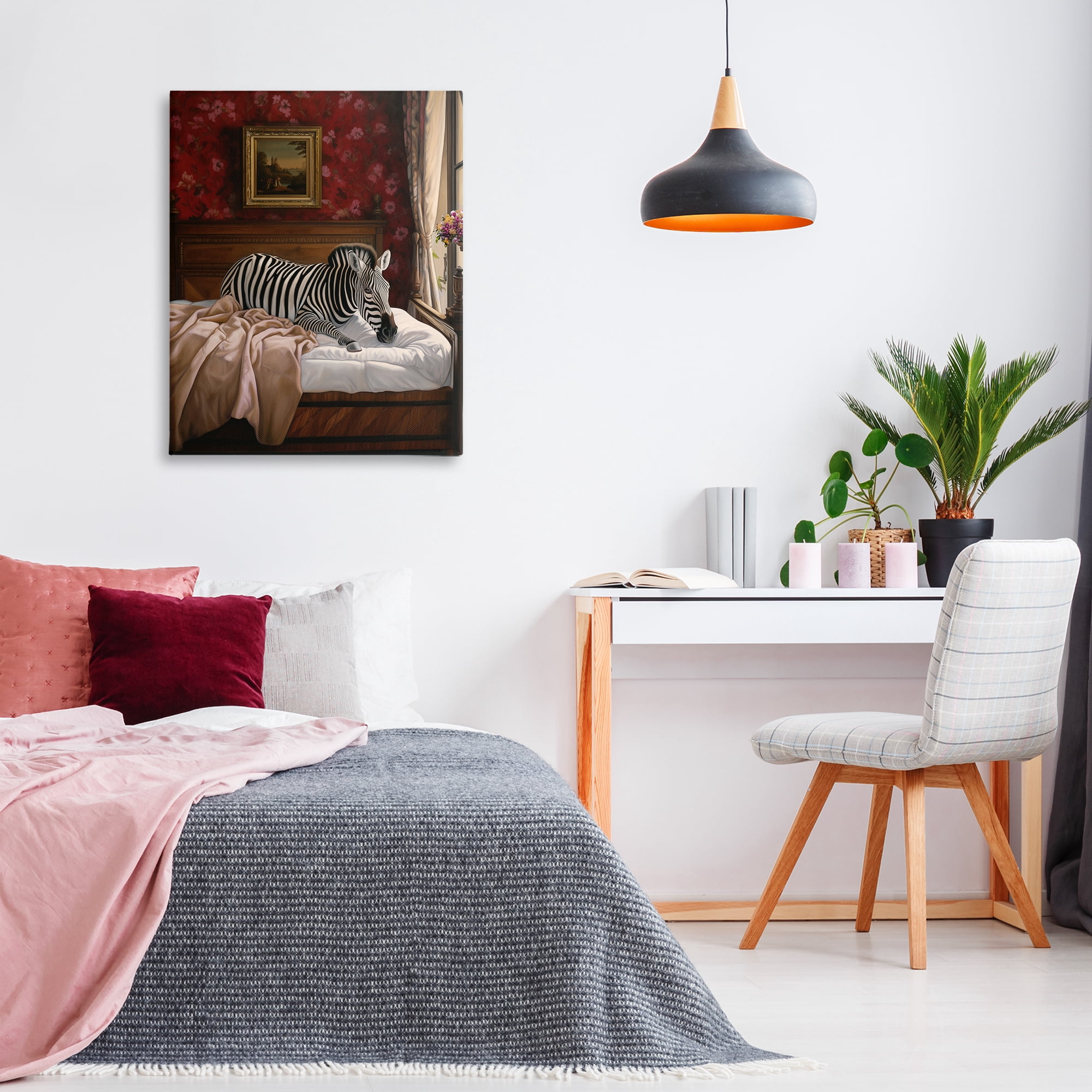 Stupell Industries Zebra on Regal Bed Animals Painting Wrapped Canvas Art Print Wall Art, 30 x 40