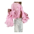 thumbnail image 1 of Blusas Casuales para Mujer, con Mangas Acampanadas, Cuello Alto y Volantes, Camisa de Verano A para Vacaciones. Rosa S, 1 of 10
